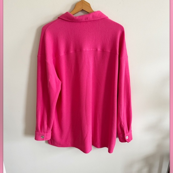 Entro pink Keep It Up oversized Fuchsia Pink Ribbed Shacket button down top XL - Picture 5 of 7